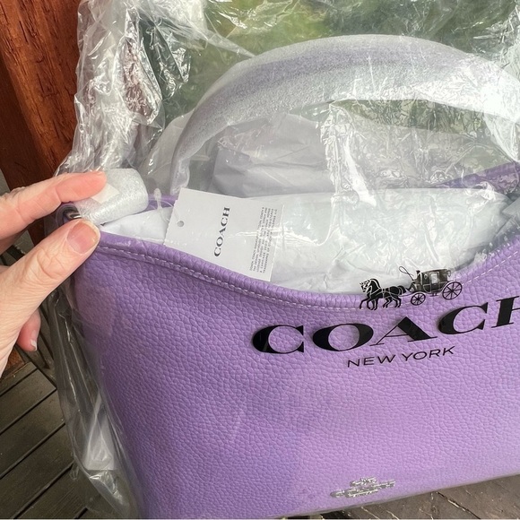 COACH Shoulder/Crossbody Purse Purple Pebble Leather w Silver Hardware NEW! - Picture 3 of 12
